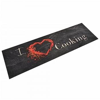 Tapis de cuisine noir 45x150 cm lavable avec impression de cuisine