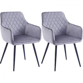 Set di Sedie da Pranzo Ergonomiche in Velluto Grigio