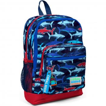 Coral High Kinder Schulranzen Blau-Rot Hai-Muster 23718