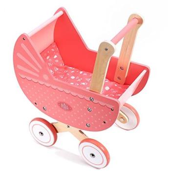 Wooden Doll Pram by Soka – Classic White & Pink