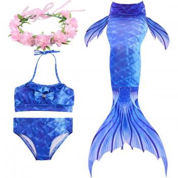 Bikini de Sirena para Niñas con Cola y Diadema de Flores Paisdola