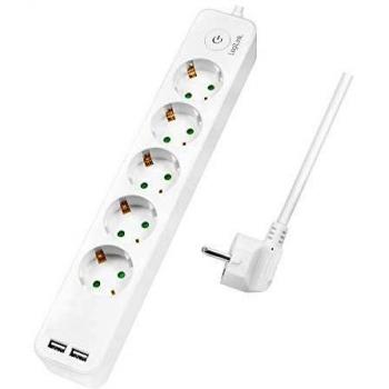 Presa di corrente multipla 5 vie con 2 porte USB, 1,5 m, bianca