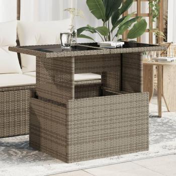 Vidaxl Patio Table with Glass Top Grey 100x55x73 cm Poly Rattan