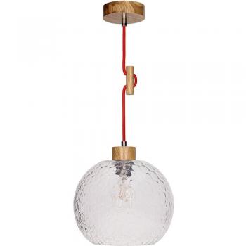 Pendellampe SVEA 2 aus Eiche, rotes Kabel, 1‑Flammig, E27 – Energieklasse A++