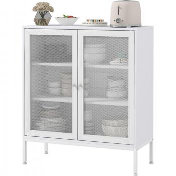 Mobile a 3 livelli con ripiano regolabile, 2 ante a maglia, 80x37x92 cm, bianco