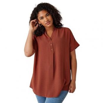 Brown Patterned Short Sleeve Blouse