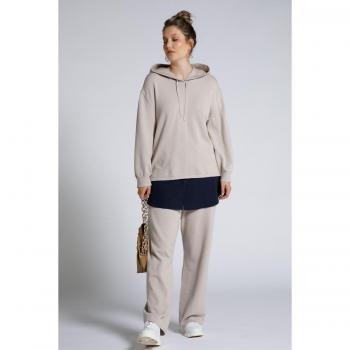 Felpa con cappuccio in maglia fine, donna, beige, taglia 52/54, viscosa/poliestere/fibre sintetiche