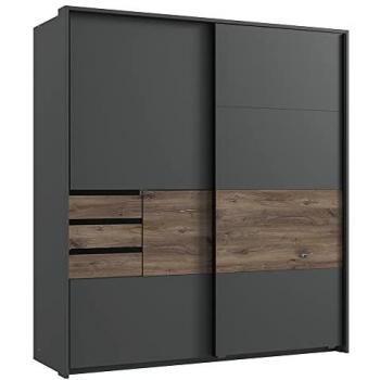 Kleiderschrank mit Schwebetüren BREGENZ-43 graphit Flagstaff Eiche Nb