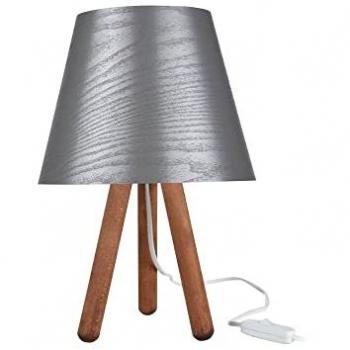 Lámpara de mesa de madera Pino ASZ1453 con trípode y pantalla gris