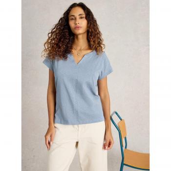 Nelly Blue Notch Neck T-Shirt by White Stuff