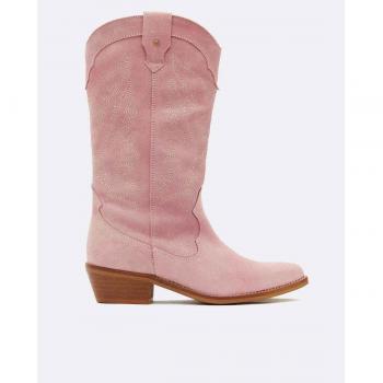 Botas de piel rosa estilo cowboy para mujer
