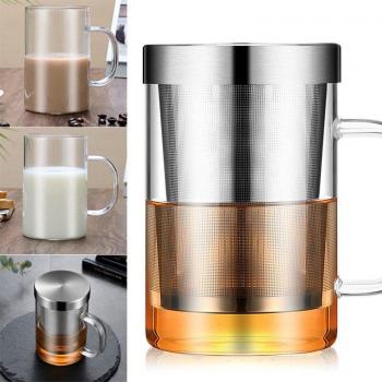Large Glass Tea Cup with Lid and Strainer 500ml