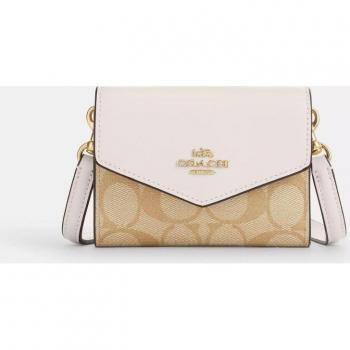 Portafoglio Mini in Tela Firmata Coach Oro Kaki Chiaro