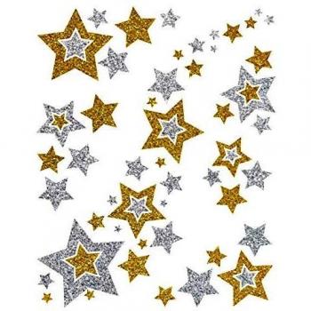 Vetrofania Natalizia Stelle Oro e Argento