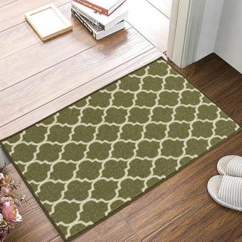 EcoGuard Trellis Non‑Slip Mat – 50×80 cm, Green Cream, Machine Washable