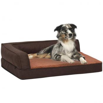 Materasso Ergonomico per Cani 60x42cm Pile Effetto Lino Marrone