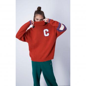 Felpa con Collo Roulé e Logo C