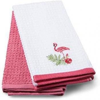 Torchons de cuisine en 100% coton motif floral rose