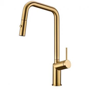 Rubinetto estraibile con doccia diffusore oro spazzolato