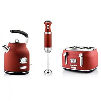 Set Caffè Retro Westinghouse: Tostapane 4 Slot + Bollitore + Frullatori (Rosso)