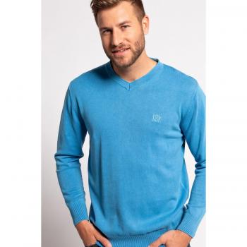 Maglione a V Uomo Blu Cotone Taglia L Maniche Lunghe Stone Washed JP1880