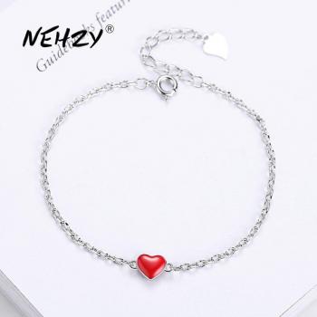 Pulsera de Plata de Ley 925 para Mujer, Estilo Retro Corazón Rojo, 20CM