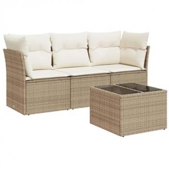 Garten-Sofagarnitur 4-tlg. Beige mit Kissen aus Poly Rattan