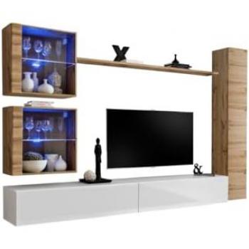Ensemble de meubles muraux SWITCH XVIII coloris blanc et chêne Wotan