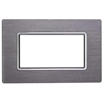 Ettroit Bticino LivingLight 4‑Modul Aluminiumplatte, silbergeschleift – Modell LN86406