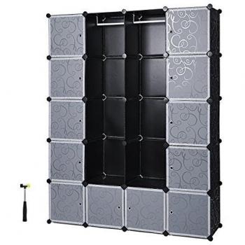 SONGMICS Scaffale a Cubo, Armadietto Fai da Te, 5 Ripiani, 143 x 36 x 178 cm, Nero Floreale
