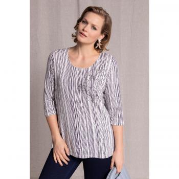 Maglia donna taglie forti con fiori glitter e strisce, scollatura rotonda, maniche a 3/4, Beige, Viscosa, Ulla Popken