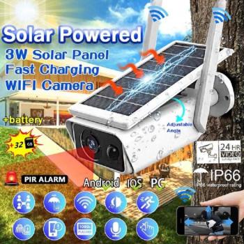 Caméra Wi‑Fi 1080P Solaire, Grand Angle, Étanche, Infra‑Réseau