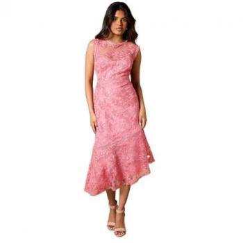 Women's Petite Coral Lace Scallop Midi Dress (Size 12)