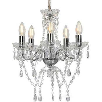 Silver Finish Chandelier with Crystal Beads and Round Shape (5 x E14) from vidaXL