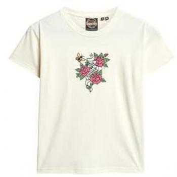 Camiseta de mujer Superdry con bordado de tatuaje blanco