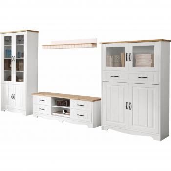 HOME AFFAIRE Wohnwandsystem Trinidad – Vitrine + Lowboard + Highboard + Wandboard