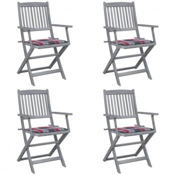 VidaXL Klappbare Gartenstühle mit Kissen 4 Stück aus Massivholz Akazie