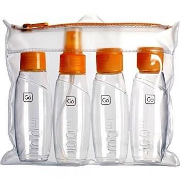Go Travel Bouteille de Voyage en Plastique Réutilisable 100ml avec Pochette en Mousseline Orange