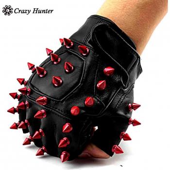 Red Studded Leather Gloves for Cosplay