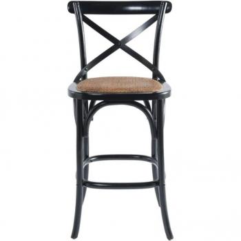 Sedile a Sgabello Stile Vintage in Legno e Paglia