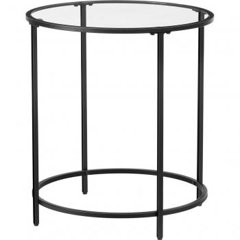 Table d’appoint VASAGLE – verre trempé noir, pied en métal, 50 x 55 cm