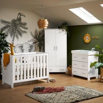 Obaby Nika Mini 3-Piece Nursery Furniture Set with Under Drawer in White Wash (60 x 120 cm)