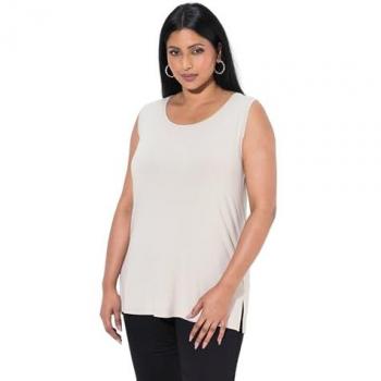 Ulla Popken Longtop Top Classic Rundhals – Large Size 58/60 – Beige Viskose