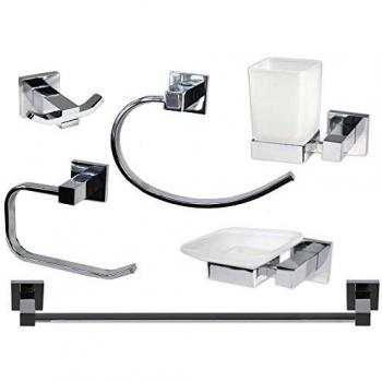Set Bagno 6 Pezzi Acciaio Cromato e Vetro Satinato