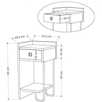 Nachttisch Weiß mit Schublade und schwarzem Metallbein links 31,5x60h cm