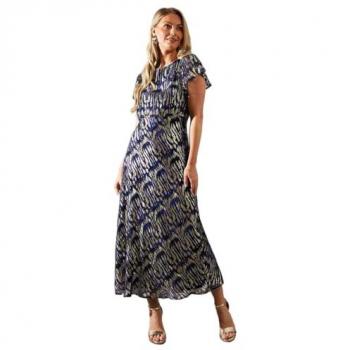 Navy Paisley Metallic Bias Cut Midaxi Dress for Women
