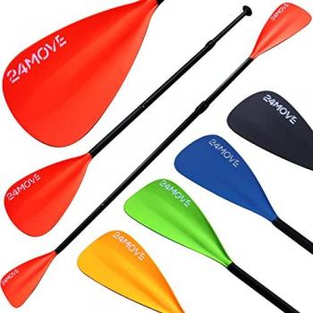 24Move Doppelpaddel, Premium Stand Up Paddle Aluminium, verstellbar, 4-teilig SUP-Paddel, (2 in 1 Paket, als Einzelpaddel oder Doppeltes Paddel, rot), für Paddelboards, Kajakboot und Ruderboot, universell einsetzbar