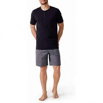 DAVID ARCHY Men's Cotton Pajama Set Short Sleeve Loungewear Striped Nightwear with Pockets Conceal Fly (Black, XL)