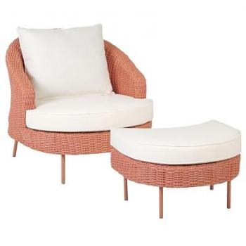 Poltrona da giardino in rattan in vimini colore rosa con poggiapiedi Arcille