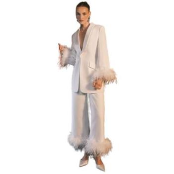 Ivory Feather Accent Wedding Blazer – Women's 14